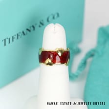 Tiffany & Co Schlumberger 8.2g 18KYG Enamel Hearts Ring Size 5.5 with Box & Pouch