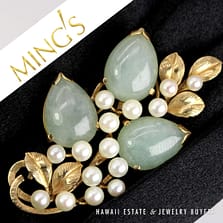 Ming'sPale Green Jade & Pearl 14K Yellow Gold Brooch