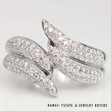 0.91ctw Diamond Pave 18K White Gold Bypass Ring Size 7.25