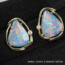 Opal and 0.06ctw Diamond 14K Yellow gold Pierced Earrings