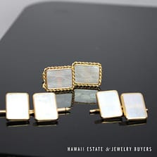 Mother of Pearl 14K Yellow Gold Cufflink and Stud Set