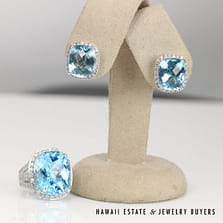 35ctw Swiss Blue Topaz and 1.10ctw Diamond 18K White Gold Ring Size 6.5 and Earrings