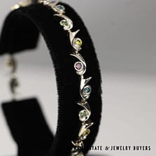 Multi Gem 18K White Gold Bracelet Size 7.25