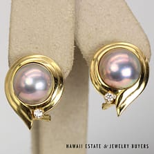 13mm Mabe Pearl and 0.12ctw Diamond 14K Yellow Gold Earrings with Retractable Post and Omega Clips