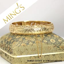 Ming's Greek Key Phoenix Hinged 14K Yellow Gold Bangle Bracelet Size 7.25 with Box