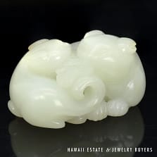 Antique Qing Dynasty Mutton Fat Jade Carving of Two Cats