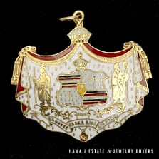 Enamel Hawaiian Crest Kalakaua Centennial Jubilee 14K Yellow Gold Pendant 1888-1988 #1755