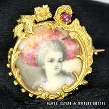 Victorian 14K Yellow Gold Hair Locket with Ruby Cabochon, Antique