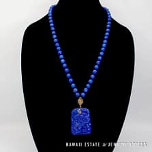 Vintage 14K Yellow Gold Lapis Lazuli 26in Beaded Necklace with Dragon Pendant