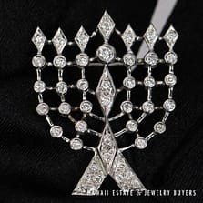 1.25ctw Diamond 14K White Gold Menorah Brooch, 39x31mm