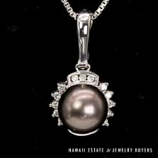 10.6mm Tahitian Pearl & 0.35ctw Diamond 18K White Gold Pendant Necklace on 18in Chain