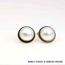 15mm Mabe Pearl and Black Onyx 14K Yellow Gold Cufflinks