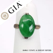 GIA Type A Green Jadeite Jade Antique Silver Ring Size 4
