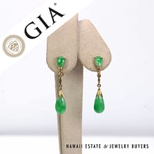 GIA Type A Green Jadeite Jade Drop Yellow Gold Non-Pierce Earrings