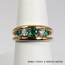 Hammerman Brothers Emerald and Diamond 18K Yellow Gold and Platinum Ring Size 6.5