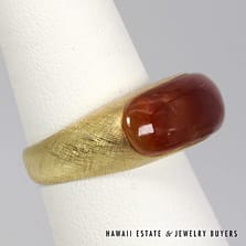 Honey Jade Florentine Finish 14K Yellow Gold Saddle Ring Size 7