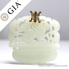 GIA CERTIFIED NEPHIRTE JADE WHITE BUDDHA HAND GUAVA YELLOW GOLD CHINESE PENDANT