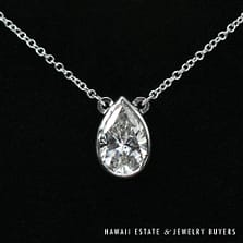 2.4g 14KWG 1.55ct PEAR SHAPED DIAMOND NECKLACE 19 INCH LENGTH