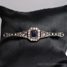 ANTIQUE 1890S VICTORIAN SAPPHIRE AND OLD MINE DIAMOND 14K TWO TONE GOLD BROOCH
