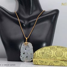 MING'S 31g 14KYG MOTTLED GRAY CARVED DRAGON PENDANT NECKLACE W/20" ROPE CHAIN