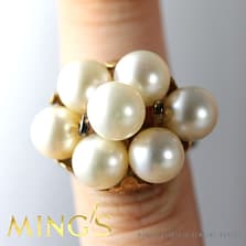 MING'S HAWAII VINTAGE 7.4-8MM PEARL CLUSTER 14K YELLOW GOLD RING 4.5