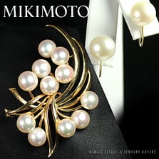 VINTAGE MIKIMOTO AAA AKOYA PEARL 14K BROOCH & SCREW BACK EARRINGS SET