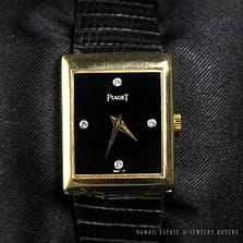 PIAGET SQUARE FACE DIAMOND 18K YELLOW GOLD BLACK STRAP WRIST WATCH
