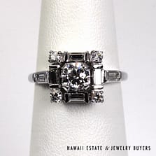 Vintage 1ctw Diamond Old English Cut 14K White Gold Ring Size 5.5