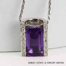 11.3g 18KWG 6ct Amethyst 0.08ct Diamond Pendant on 14KWG 18' 1.5mm Rope Chain