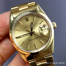 MINT ROLEX 1979 OYSTER PERPETUAL DATE 1550 STAINLESS STEEL GOLD PLATED WATCH