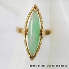 5.1g 14KYG GREEN JADE MARQUISE CABOCHON RING SIZE 5