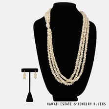 Three Strand Ni'ihau Shell Lei and Earrings Set Pikake Momi 36 inches *3175-03