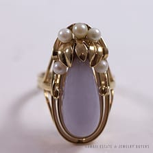 Ming's Hawaii Lavender Jade Teardrop & Pearl 14K Yellow Gold Ring