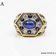 GIA 24.5g 18KYG/PLATINUM SAPPHIRE AND DIAMOND RING SIZE 7