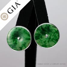 GIA CERTIFIED TYPE A NATURAL MOTTLED GREEN DIAMOND 18KWG BEZEL SET EARRINGS