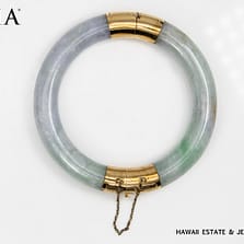 GIA 80.5g 14KYG MOTTLED GREEN, LIGHT PURPLISH GRAY AND BROWN JADE TYPE A