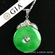 GIA Jade Apple Green Diamond 18k White Gold Donut 14K Pendant Necklace