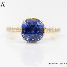 GIA 3.0g 18KYG 3.10ct BLUE SAPPHIRE and 0.32ctw DIAMOND RING SIZE 5