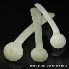 Set of 3 Qing Era Carved Mutton Fat Jade and Nephrite Hair Pins.