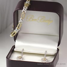 BEN BRIDGE 14K YELLOW GOLD WHITE GOLD TWO TONE TENNIS BRACELET & EARRINGS W/ BOX