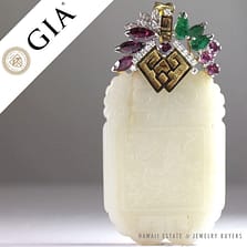 Certified White Nephrite Jade Pendant with Multicolored Stones
