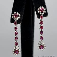 71.1g 14KWG 3.70ctw PEAR SHAPED RUBY & 0.36ctw DIAMOND PIERCED DANGLE EARRINGS