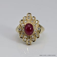 7.9g 14KYG 0.90ct OVAL BURMESE RUBY CAB & 0.40ctw DIAMOND RING SIZE 5.25