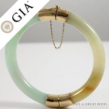 GIA Certified Translucent Green Jade 14K Bangle