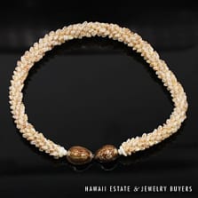 Coconut Style Ni'ihau Shell Choker Necklace: Momi Onikiniki 21 inches #3123-02