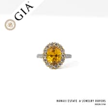 GIA CERTIFIED 5.6g 18K2T 4.30ct ORANGY YELLOW SAPPHIRE OVAL 1.09ctw DIAMOND VS/GH HELENA RING SIZE 5