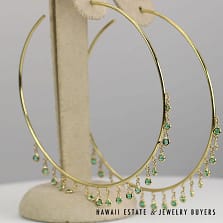 Diane Kordas 1ctw Emerald 15.3g Large 18K Yellow Gold Hoop Earrings