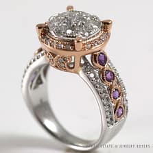 1.80CTW DIAMOND AMETHYST MODERN ROMANTIC 2 TONE ROSE WHITE 14K GOLD RING SIZE 7
