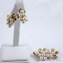 Ming's Hawaii Pearl Cluster 14K Yellow Gold Brooch & Clip Earrings Set