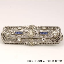 ANTIQUE 0.75ctw OLD EUROPEAN DIAMOND & 0.20ctw SAPPHIRE 14K WG BROOCH